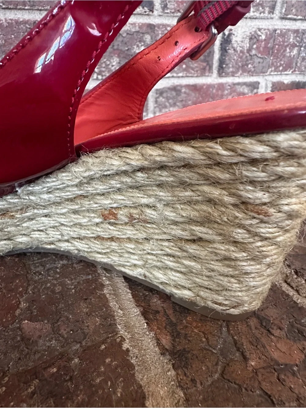 VIA SPIGA Red Patent Leather Espadrille Platform Wedge Sandals | 8.5
